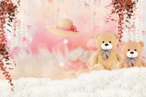 梦幻绵熊粉色花卉背景