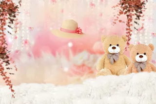 梦幻绵熊粉色花卉背景