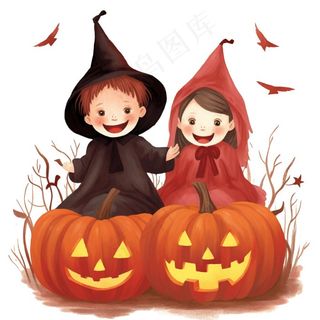 万圣节女巫南瓜灯捣蛋卡通插画免抠
