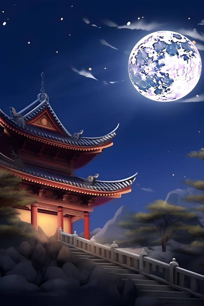 创意月亮夜晚建筑背景(2400x3600)