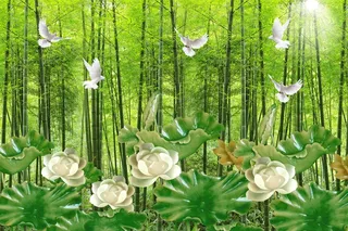 竹林荷花背景墙