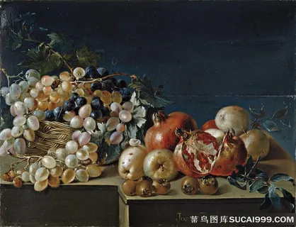 费雷尔，何塞-博德贡葡萄和石榴静物油画