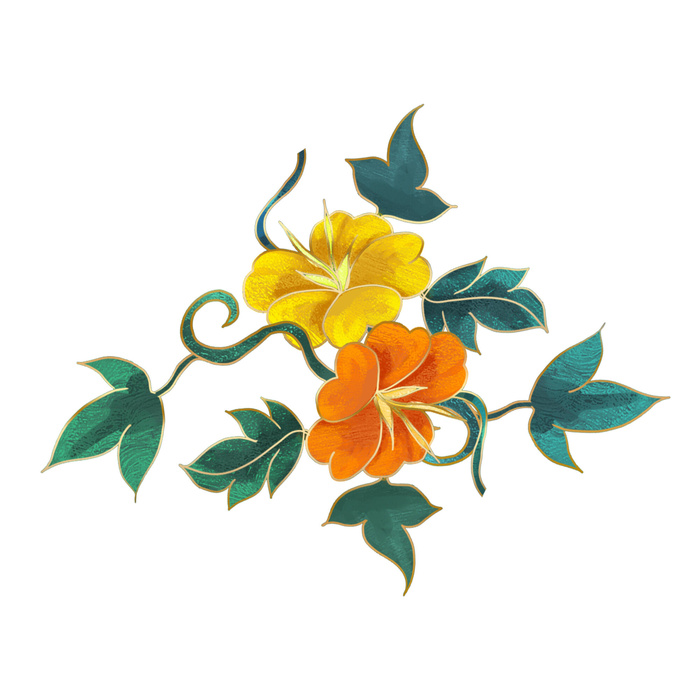 复古中国风国潮敦煌花纹花草插画手绘装饰小元素PSD素材