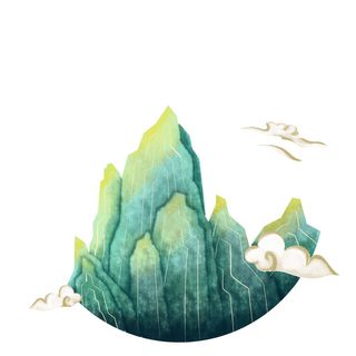 中国风国潮山水插画祥云中式手绘烫金线条元素png装饰背景PSD素材