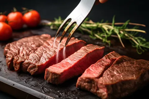 牛排铁板装盘美食摄影图