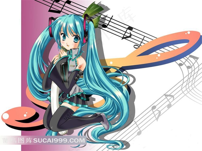 卡通音乐美少女插画