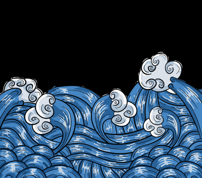 中国风国潮插画海浪波浪背景装饰浪花图案元素