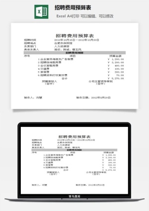 招聘费用预算表excel模板