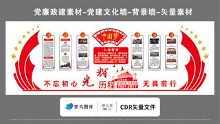 党建文化墙党建素材CDR预览图红色背景光辉历程不忘初心中国梦入党