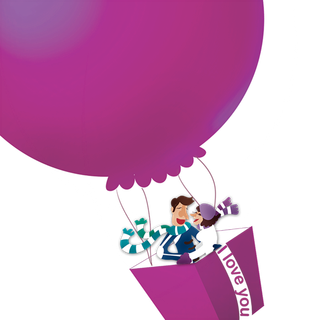 卡通简笔情人节热气球