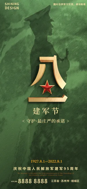 八一建军节军人侧面投影刷屏海报