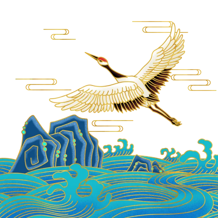 国潮仙鹤插画免扣素材设计素材
