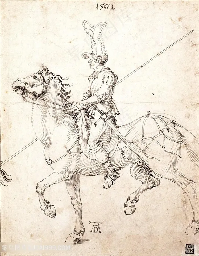 丢勒手绘骑士装饰画