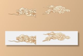 祥云古风褐色线稿手绘彩霞