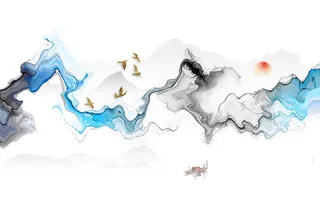 山水抽象小鸟背景