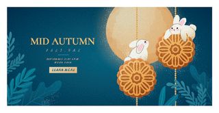 中秋节快乐小白兔月饼背景
