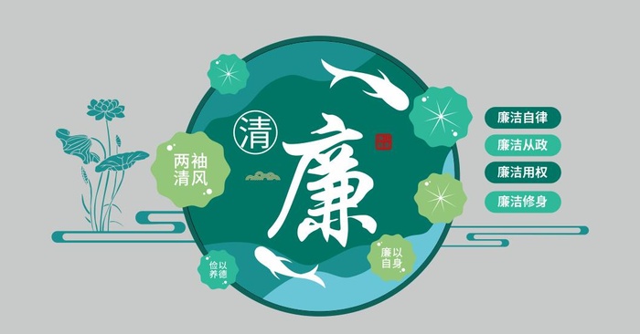 新中式廉政宣传文化墙cdr矢量模版下载