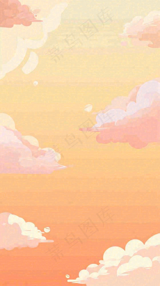 橙色渐变落日天空白云简约扁平手绘背景