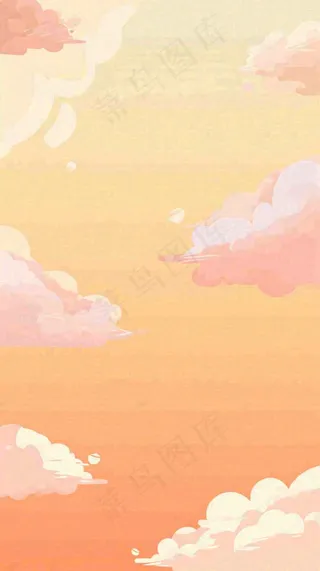 橙色渐变落日天空白云简约扁平手绘背景