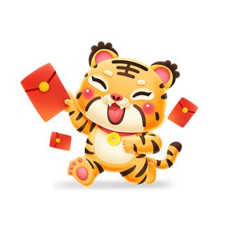 手绘2022虎年新年春节卡通老虎形象IP插画元素PSD设计素材图案