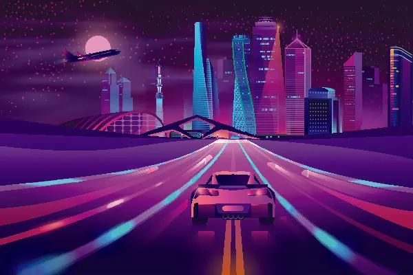 时尚潮流赛博朋克元宇宙虚拟城市夜景Banner海报背景AI矢量图素材eps,ai矢量模版下载