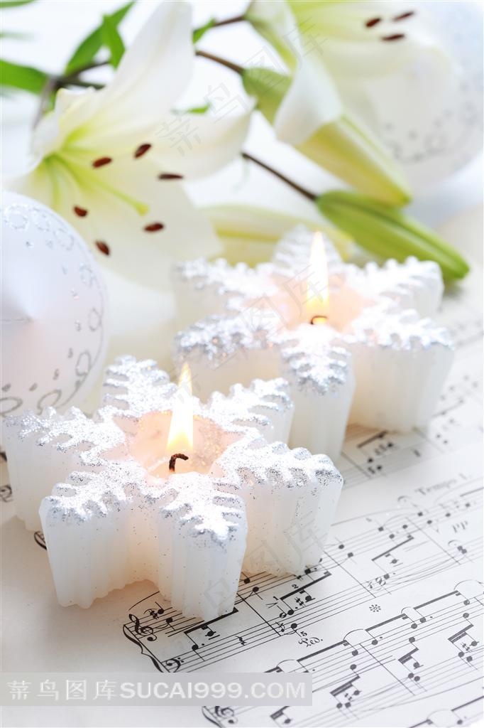音乐普上百合花唯美蜡烛高清图片