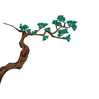 国潮风松树松枝松柏树木手绘植物装饰图案元素PSD设计素材