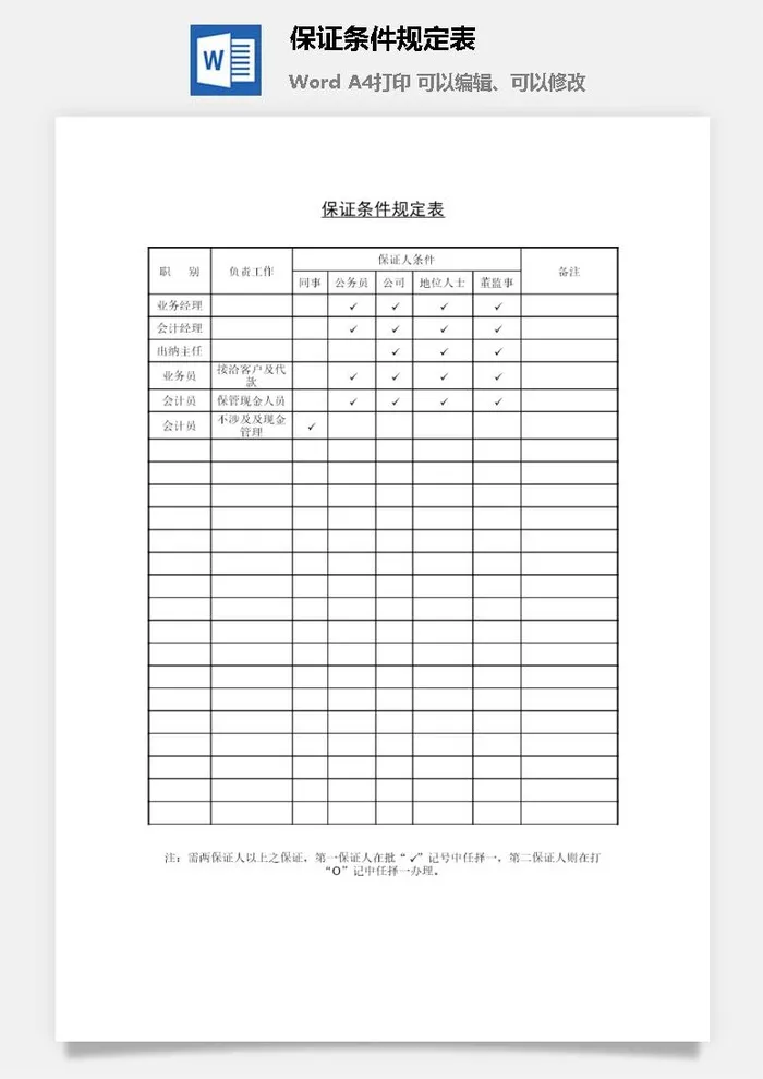 保证条件规定表word模板