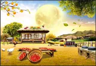 韩国乡村秋天风景背景墙