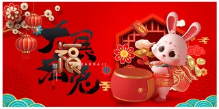 新年贺词新年舞台背景兔年大吉2023贺新春