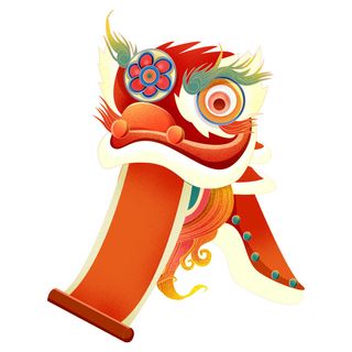 新年春节虎年元宵手绘人物舞狮卡通狮子头插画元素PSD设计素材