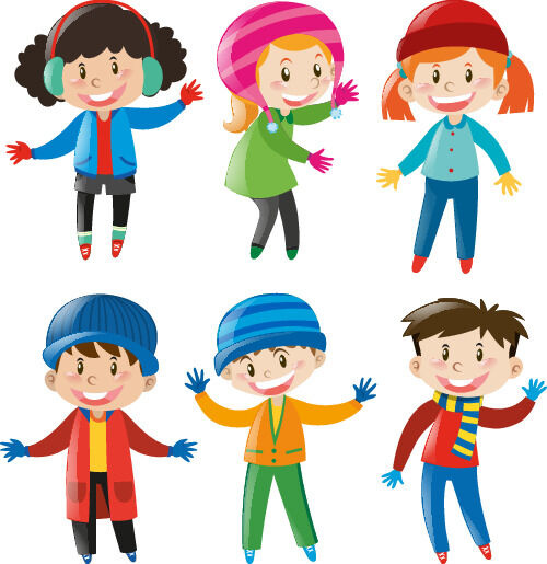 冬天服饰服装冬装穿冬装保暖冬季卡通人物男女装Ai矢量图片素材