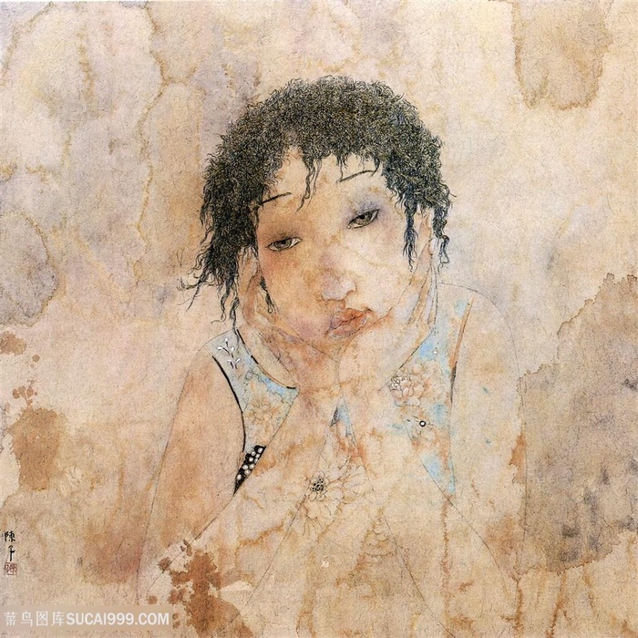 复古肖像美女时尚纹理装饰画