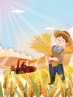 农民拖拉机丰收开心