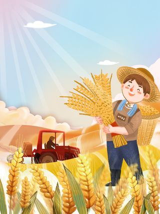 农民拖拉机丰收开心