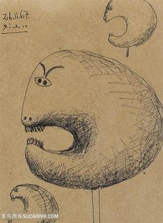 毕加索唯美线描吃人怪物装饰画