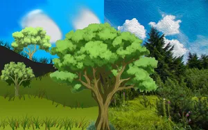 绿色 油画 清新 简约 森林