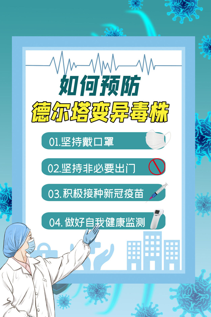 绿色清爽校园防疫德尔塔病毒海报psd模版下载