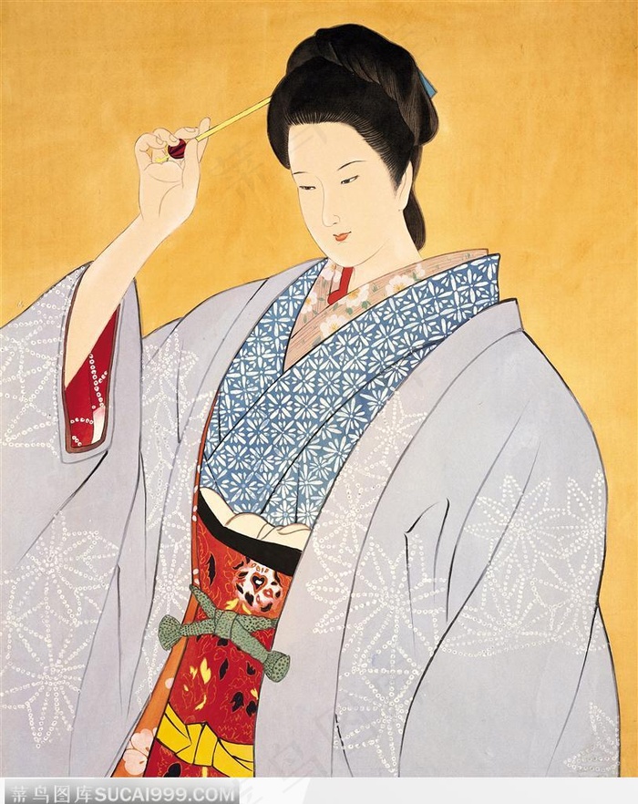 中国国画之东洋仕女-插簪子的女子