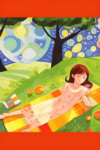 夏日人物水果树荫乘凉插画素材背景