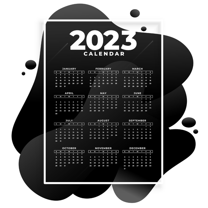 2023黑白创意兔年日历eps,ai矢量模版下载