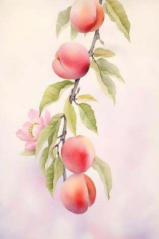水蜜桃水彩国风背景