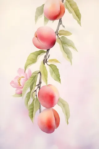 水蜜桃水彩国风背景