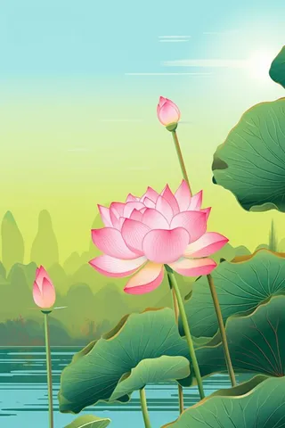 中国风清新绿色荷花荷叶背景