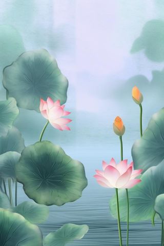 紫色简约国风莲花傍晚背景