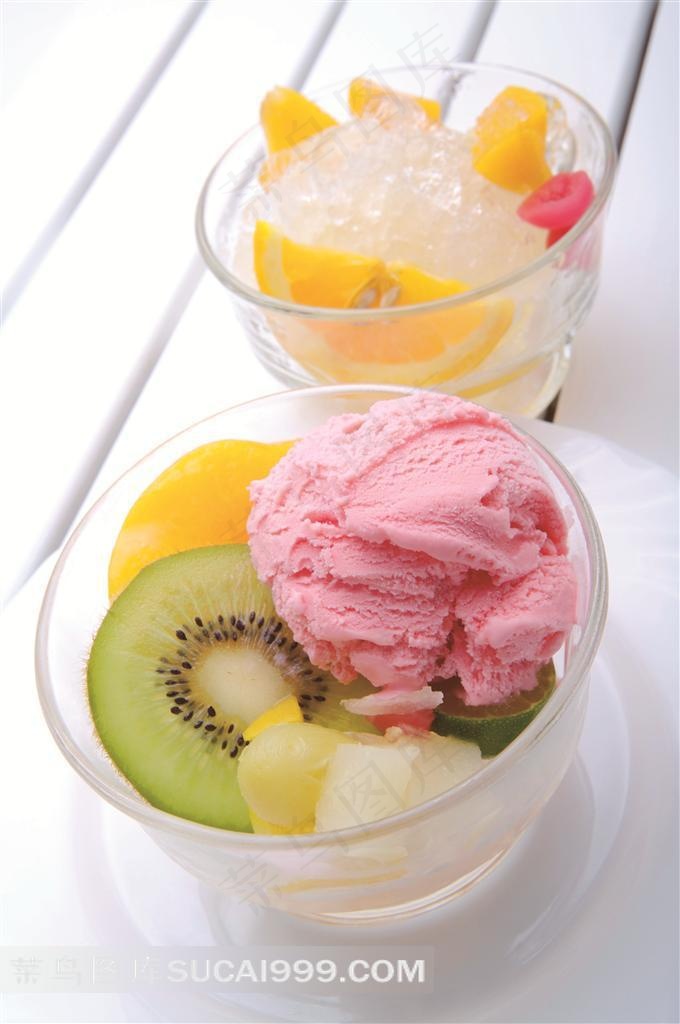 猕猴桃香橙草莓雪糕摄影图片