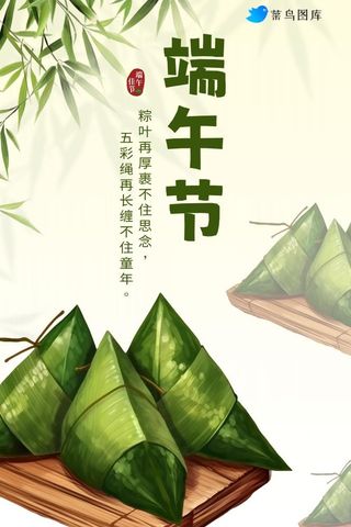 端午节粽子竹叶影子插画海报