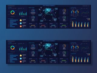 深色科技感酷炫可视化数据大屏仪表盘驾驶舱UI界面PSD模板素材