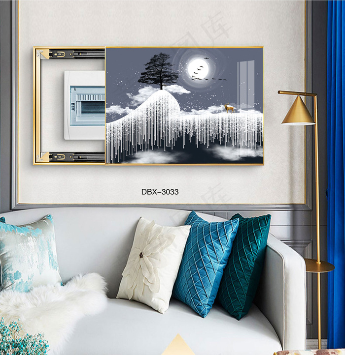 大气时尚家居室内装饰场景客厅沙发卧室床铺电表箱壁画背景图背景装饰画