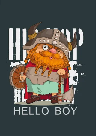 卡通巨人手持斧头盾牌